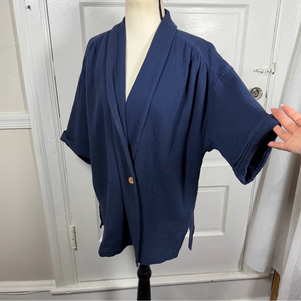 We The Free Lou Blazer Shirt Navy Blue Oversized Slouchy Cardigan Boho Cotton S - Picture 8 of 16